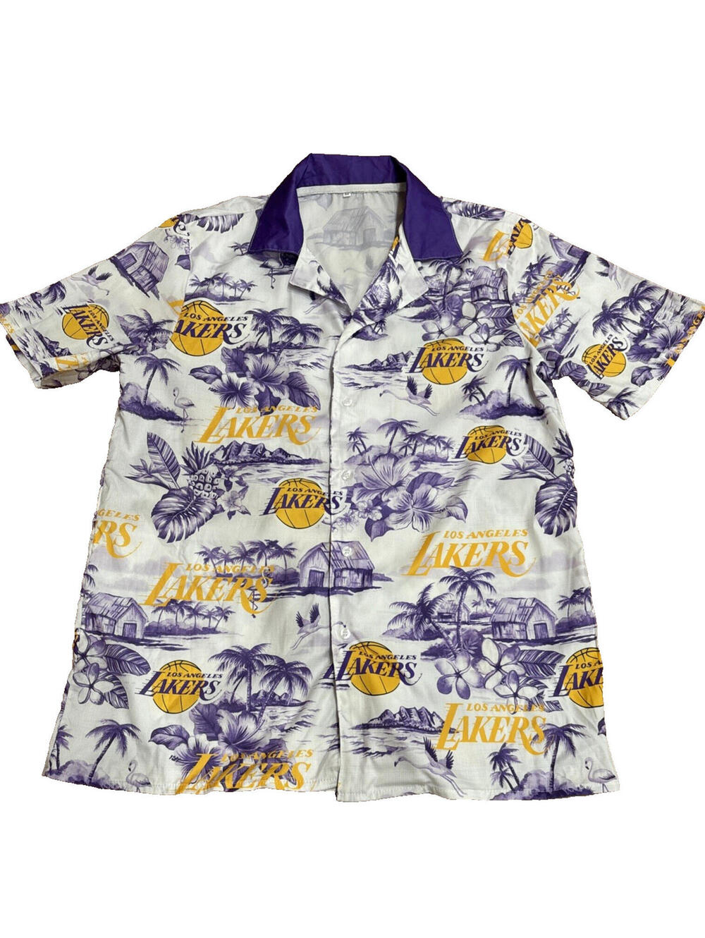 NBA Los Angeles Lakers Hawaiian Shirt Men's Size M Tropical Floral Button Up